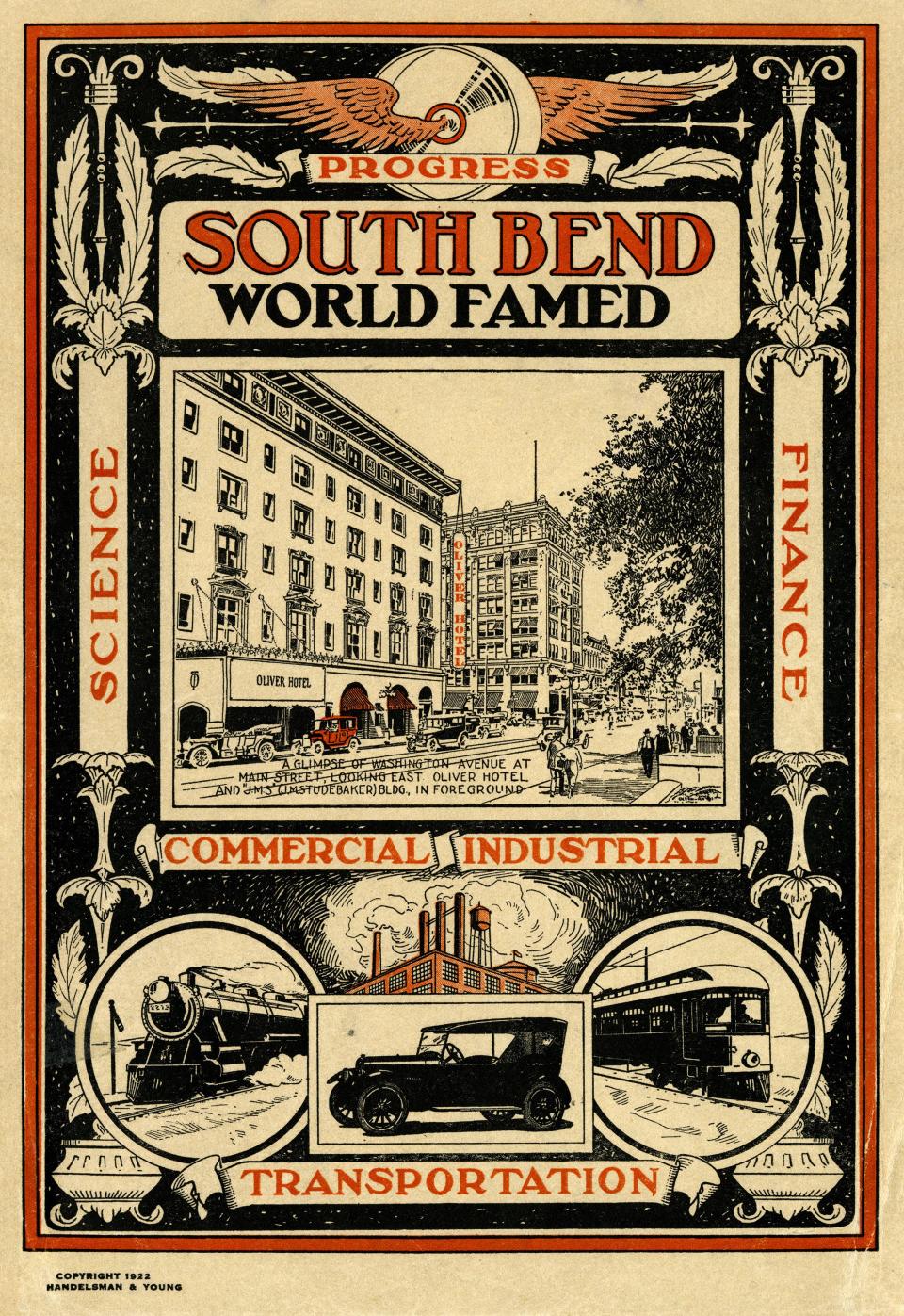 This artwork was used on the cover of a Chamber of Commerce booklet from 1922. The History Museum and the Studebaker National Museum are sponsoring an art competition to create a new city poster that looks to the future.