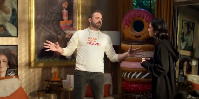 <p>Dunkin'</p> Ben Affleck and Charlie D'Amelio