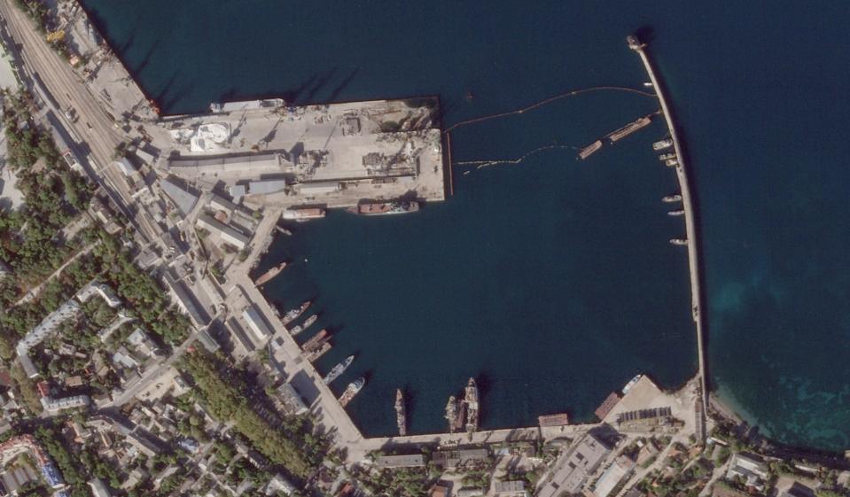 Image taken on 10/14/23 of the harbor in Feodosia. <em>PHOTO © 2023 PLANET LABS INC. ALL RIGHTS RESERVED. REPRINTED BY PERMISSION</em>