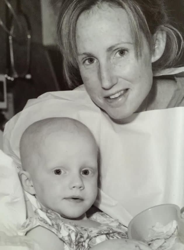 The author and her daughter Emily during a stem cell transplant at Boston Children's Hospital in 2009.