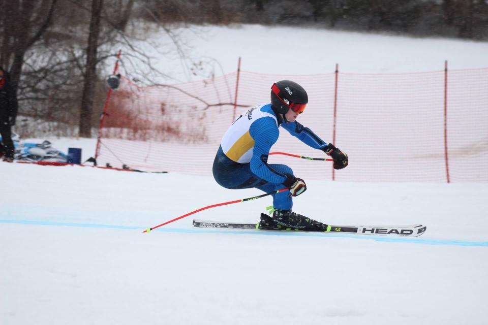 Camden's Josh Plumley participating in the Alpine Skiing State Championship at Bristol Mountain.