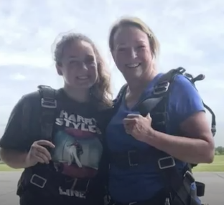 Jeanna Triplicata, 18, pictured with her grandmother, Renee, in parachutes.