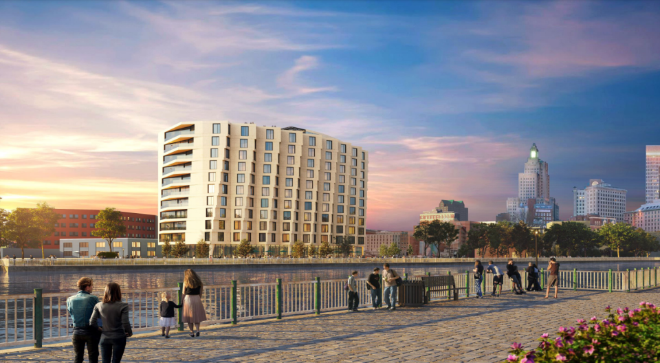 Rendering of CV Properties' proposed apartment building on the Providence River