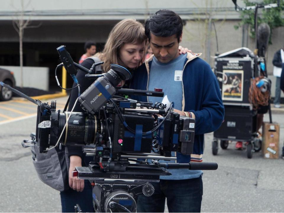 Writers Emily V. Gordon and Kumail Nanjiani on the set of 'The Big Sick' which was inspired by their romantic relationship