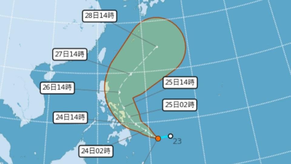 東森氣象主播陳韻涵指出，若「艾維尼」轉角偏向台灣，下波降雨將會較趨緩。（圖／翻攝自中央氣象署）