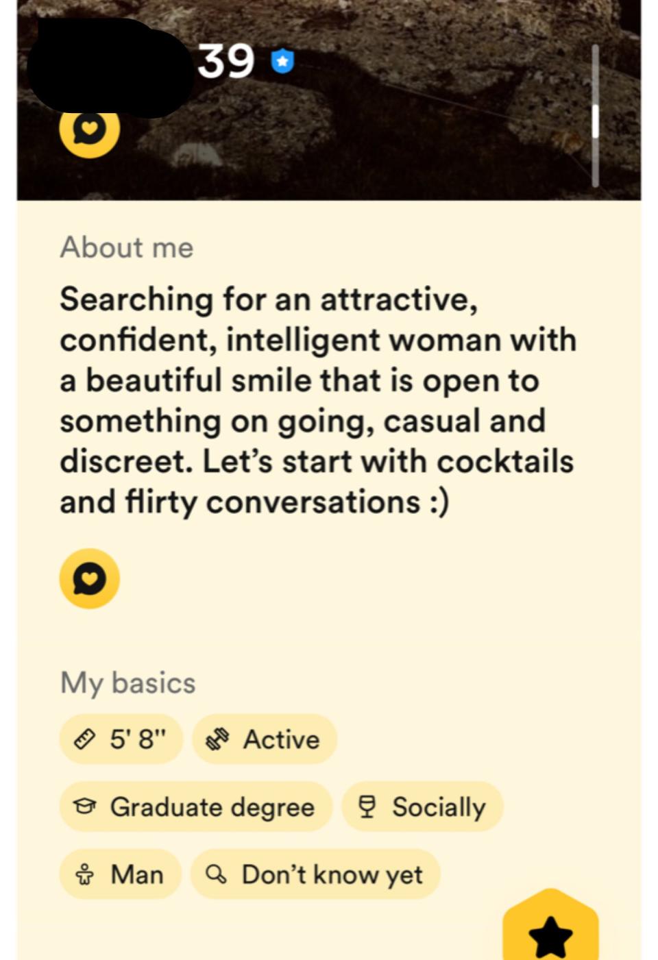searching for an attractive confident woman with a beautiful smile that is open to something ongoing, casual and discreet. let's start with cocktails and flirty conversations