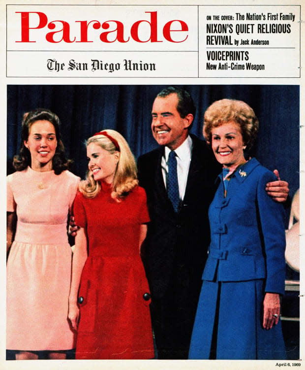 <p>President Richard Nixon hugs his family and discussed his new found religion in the April 6, 1969 issue.</p>