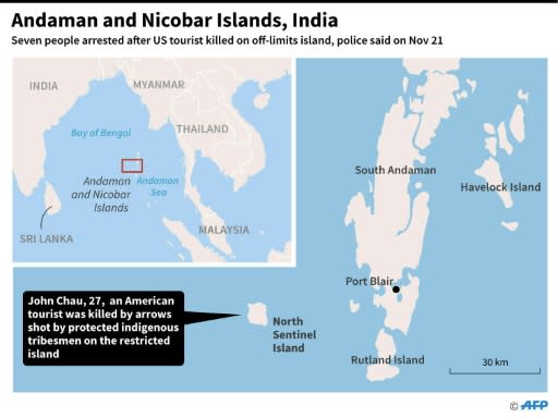 Map showing the remote North Sentinel Island in India's Andaman islands