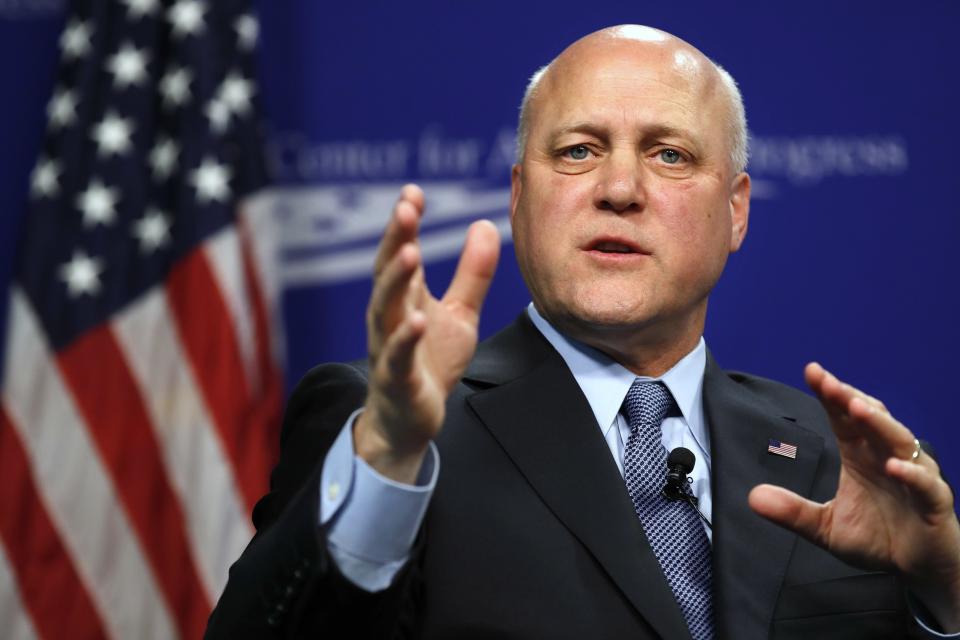 Then-New Orleans Mayor Mitch Landrieu speaks in Washington in 2017 on race in America and his decision to take down Confederate monuments in his city.