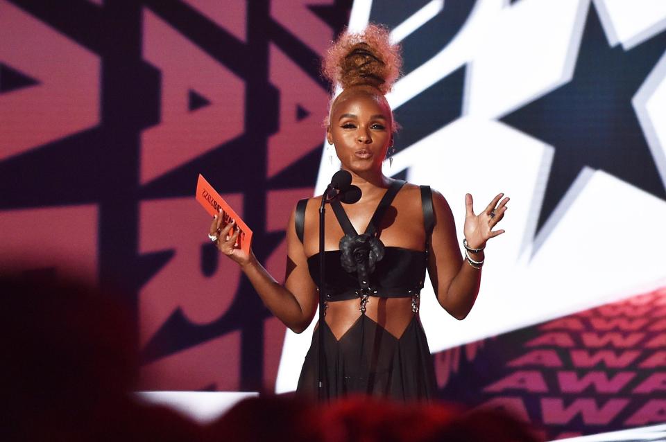 Janelle Monáe speaks onstage during the 2022 BET Awards at Microsoft Theater on June 26, 2022, in Los Angeles, California.