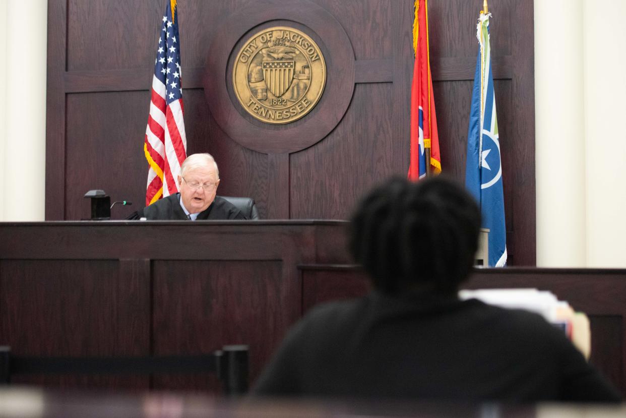 Jackson City Court Judge Blake Anderson fines four defendants the maximum penalty of $500 on criminal littering charges inside the Jackson City Court on Monday, Oct. 9, 2023.