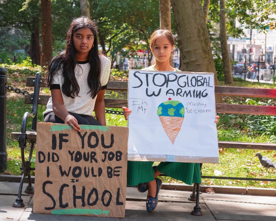 Trisha Iyer (Left) and Gabriella Nunes after a Fridays for Future strike at City Hall, New York City, September 27, 2019.