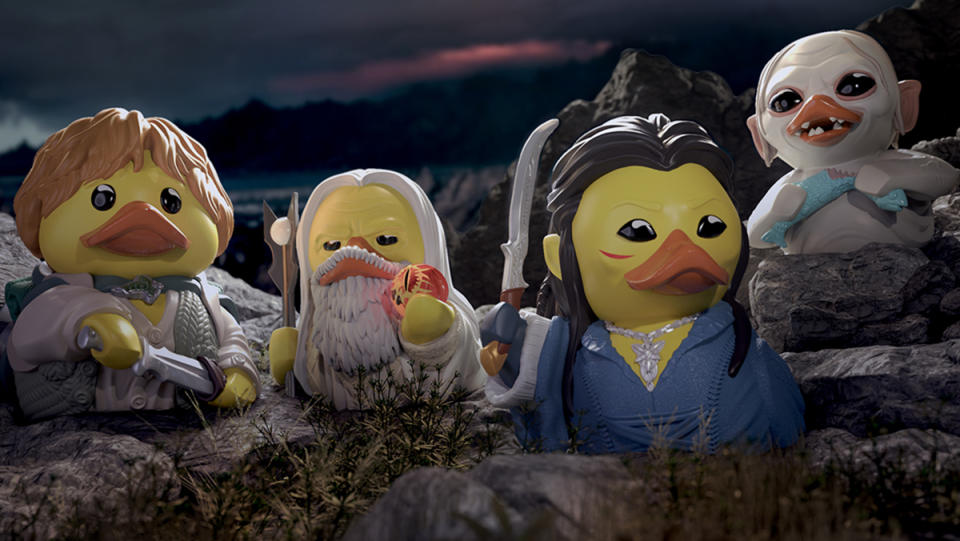 Samwise Gamgee, Saruman, Arwen, and Gollum rubber duckies from Lord of the Rings