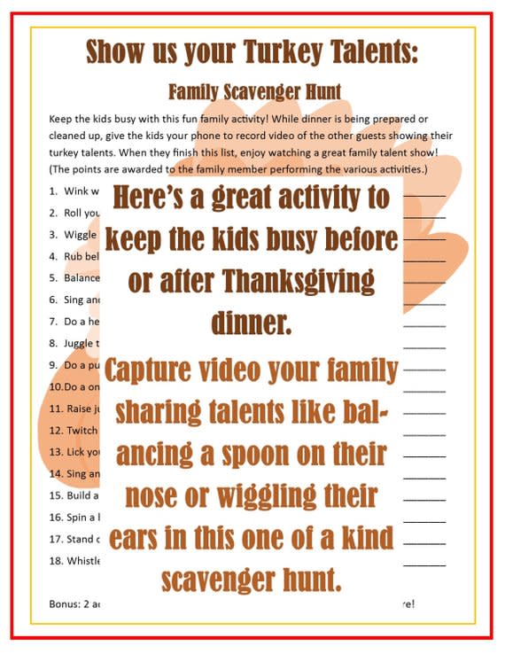 Printable Turkey Talents Family Scavenger Hunt