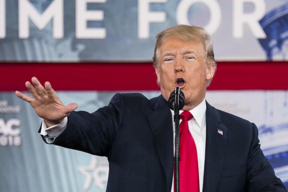 US President Donald J Trump addresses the 45th annual Conservative Political Action Conference (EPA)