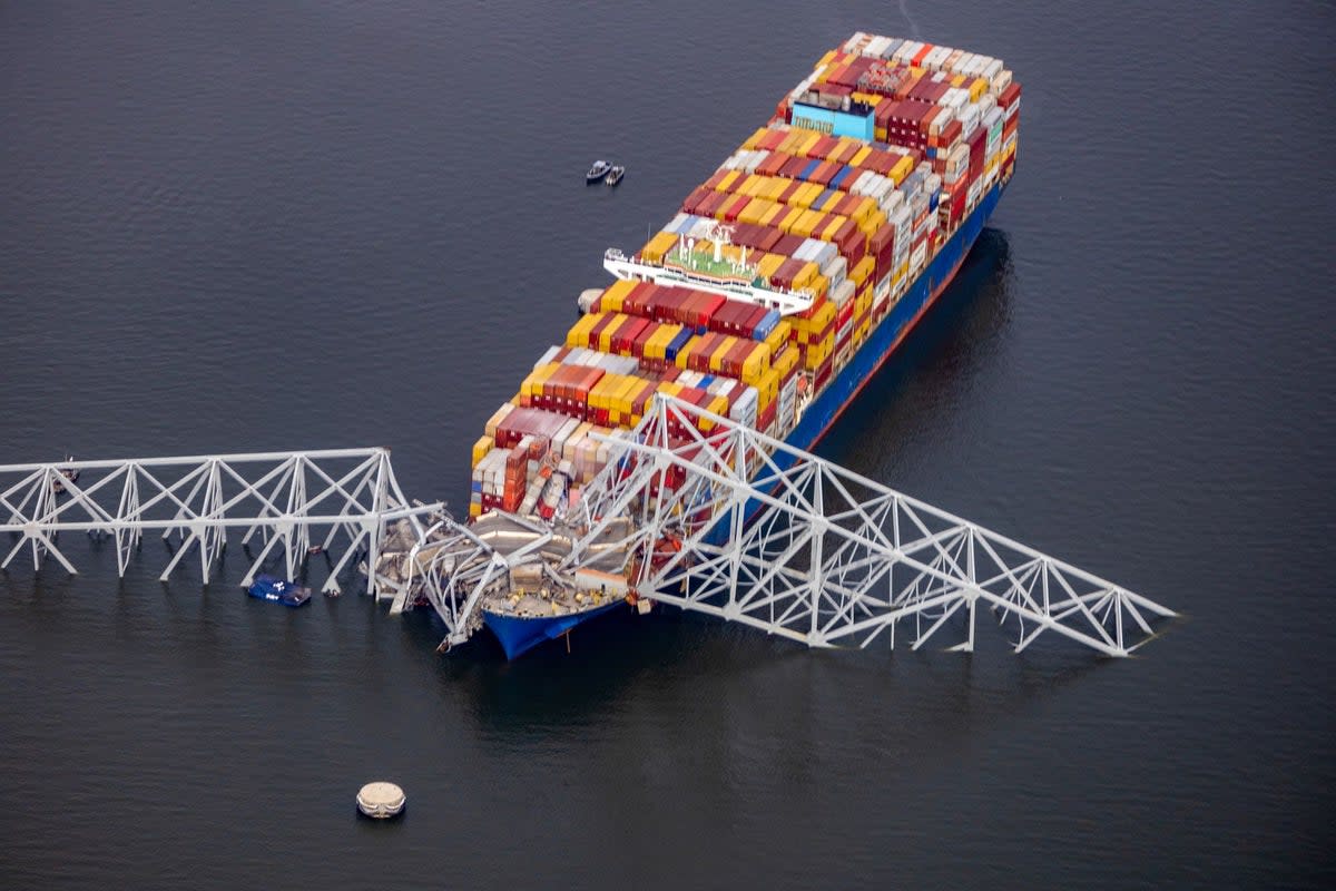 The cargo ship Dali after crashing into the bridge (Getty Images)