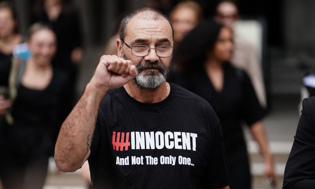 <span>Andrew Malkinson, who served 17 years in prison for a rape he did not commit, outside the Royal Courts of Justice in London.</span><span>Photograph: Jordan Pettitt/PA</span>