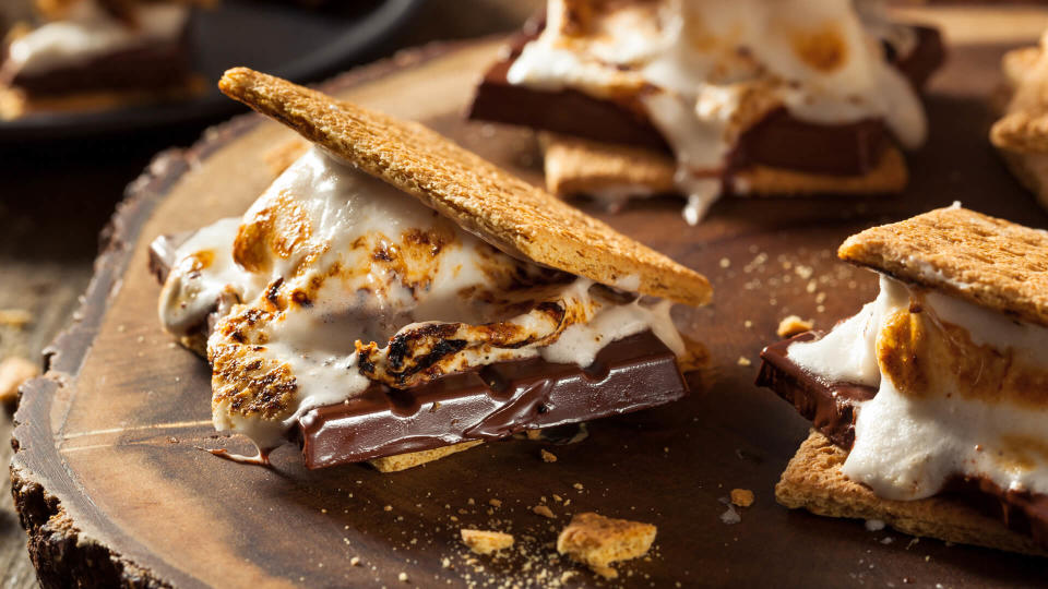 Homemade Gooey Marshmallow S'mores with Chocolate.