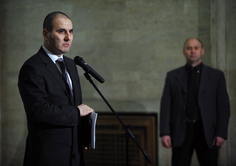 Bulgarian vice-prime minister and Interior Minister Tsvetan Tsvetanov addresses the media after a government meeting in Sofia on February 20, 2013. Bulgaria has been shaken over the past 10 days by protests that were first focused on soaring electricity prices but then grew into nationwide demonstrations against the right-wing government