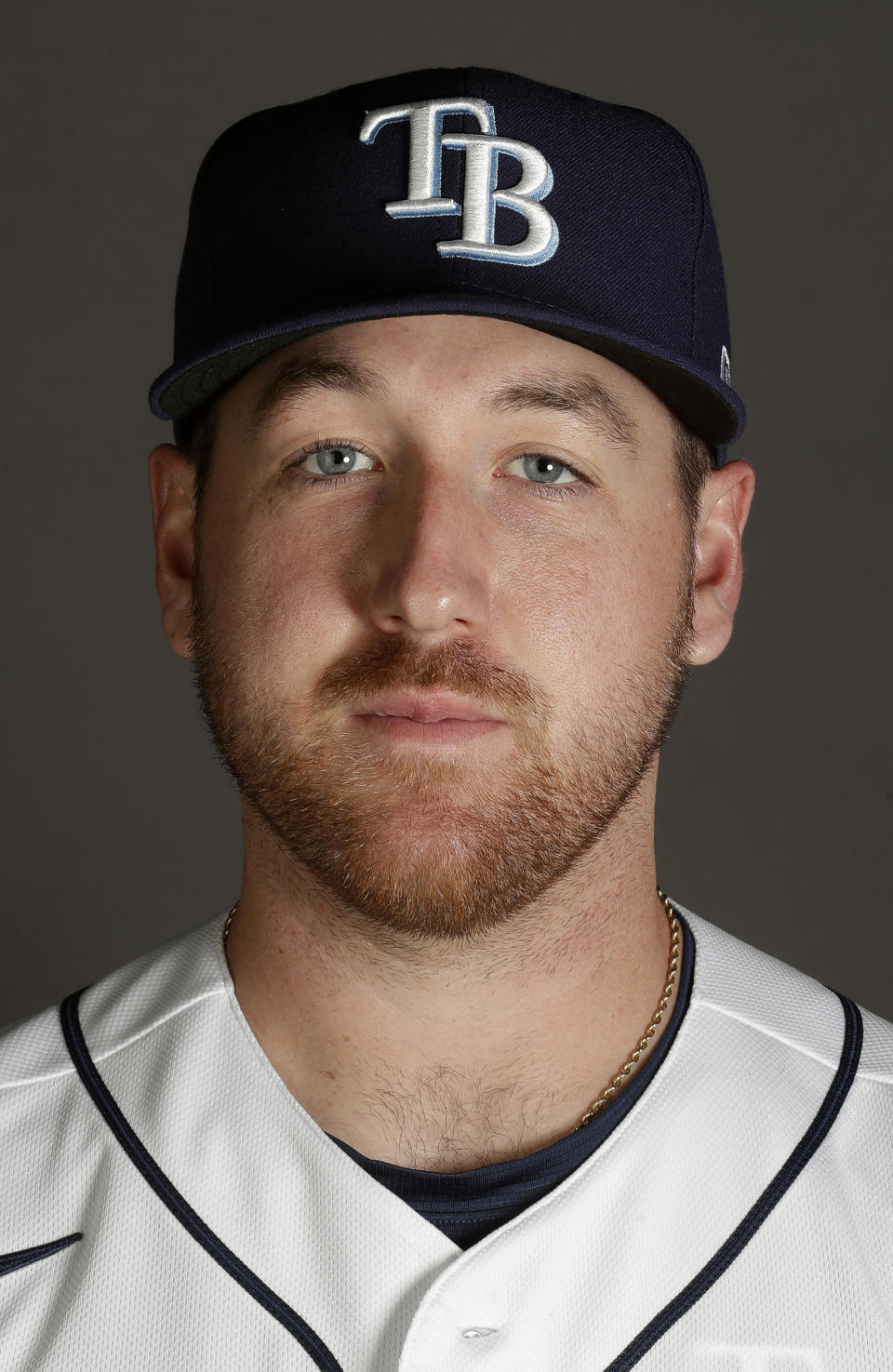 FILE- This is a 2020, file photo, of Tyler Zombro of the Tampa Rays baseball team. Zombro was kept overnight at a hospital and remains in stable condition after being struck in the head by a line drive Thursday night, June 3, 2021, a frightening scene that prompted Triple-A Durham to suspend its game. (AP Photo/John Bazemore, File)