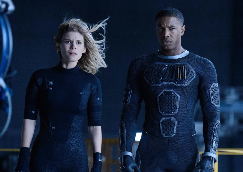 Kate Mara and Michael B Jordan in "Fantastic Four"