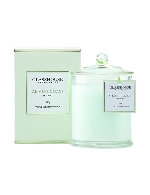 <p>Dreaming of days on the Amalfi Coast? This Glasshouse Fragrances Triple Scented Candle Amalfi Coast Candle will transport you there. Available from <a rel="nofollow noopener" href="https://www.davidjones.com/brand/glasshouse-fragrances" target="_blank" data-ylk="slk:David Jones;elm:context_link;itc:0;sec:content-canvas" class="link ">David Jones</a> for $42.95 </p>