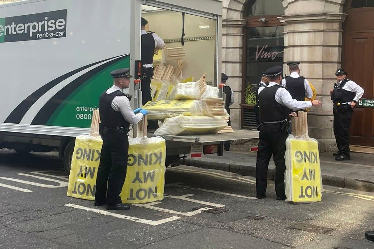 Ministers have defended the Metropolitan Police operation at the King’s coronation after Scotland Yard expressed “regret” over the arrests of six anti-monarchy protesters (Labour for a Republic/PA) (PA Media)