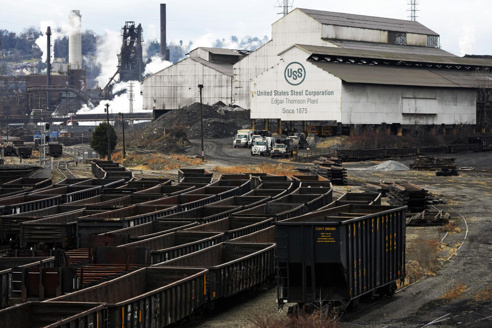 This is a portion of US Steel's Edgar Thomson Plant in Braddock, Pa., on Monday, Dec. 18, 2023. U.S. Steel, the Pittsburgh steel producer that played a key role in the nation's industrialization, is being acquired by Nippon Steel. (AP Photo/Gene J. Puskar)