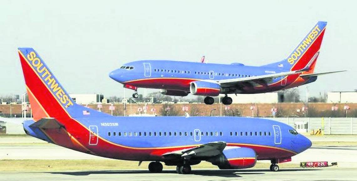 Southwest airplanes lined up at FLL.