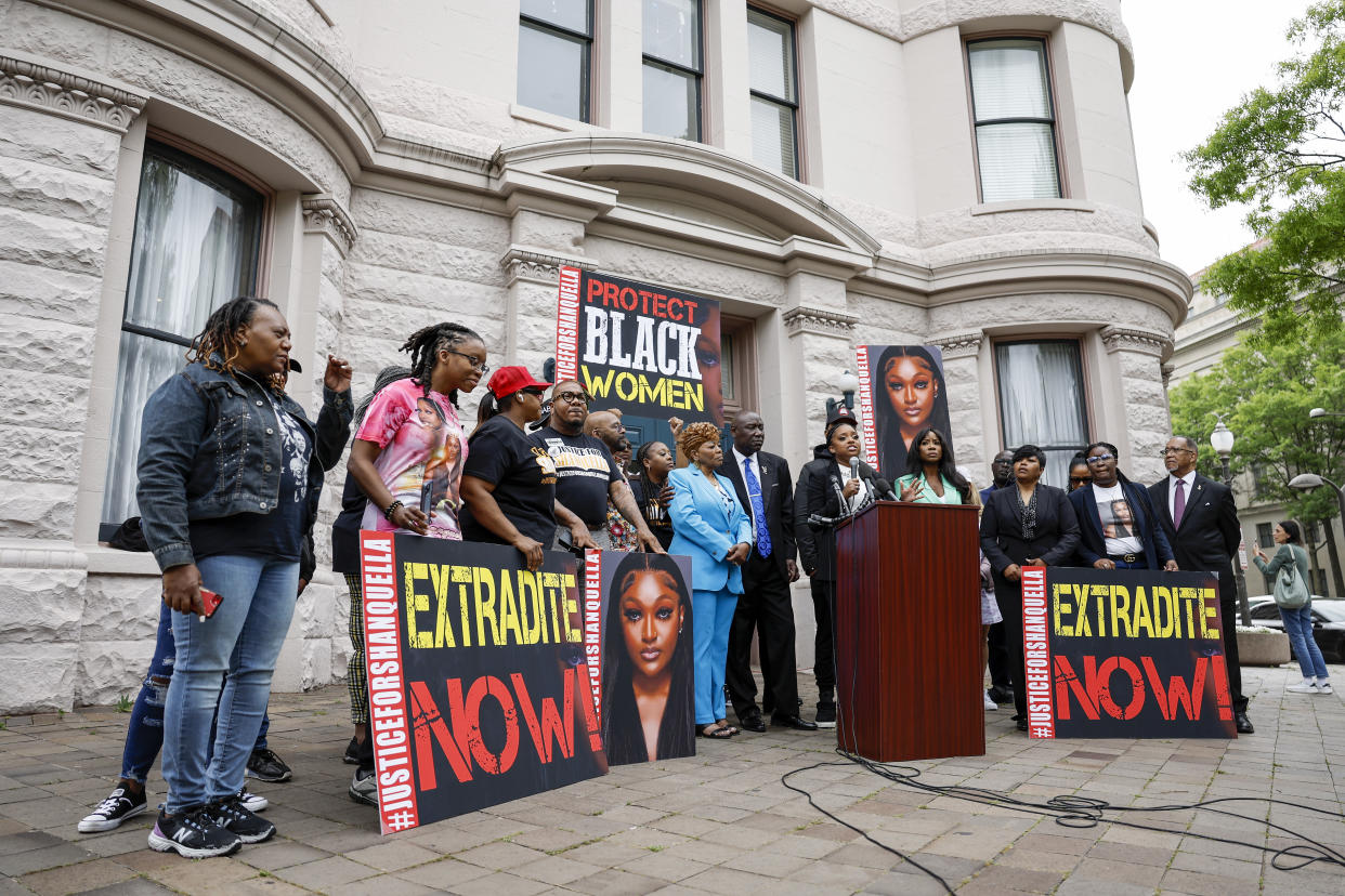 Activist Tamika Mallory speaks at a news conference on the killing of Shanquella Robinson, on Friday in Washington, D.C. 