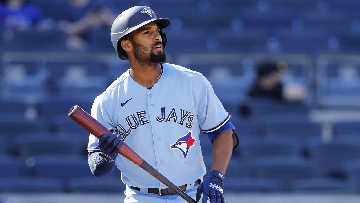 NEW YORK, NEW YORK - MAY 27: (NEW YORK DAILIES OUT)  Marcus Semien #10 of the Toronto Blue Jays in action against the New York Yankees at Yankee Stadium on May 27, 2021 in New York City. The Blue Jays defeated the Yankees 2-0. (Photo by Jim McIsaac/Getty Images)