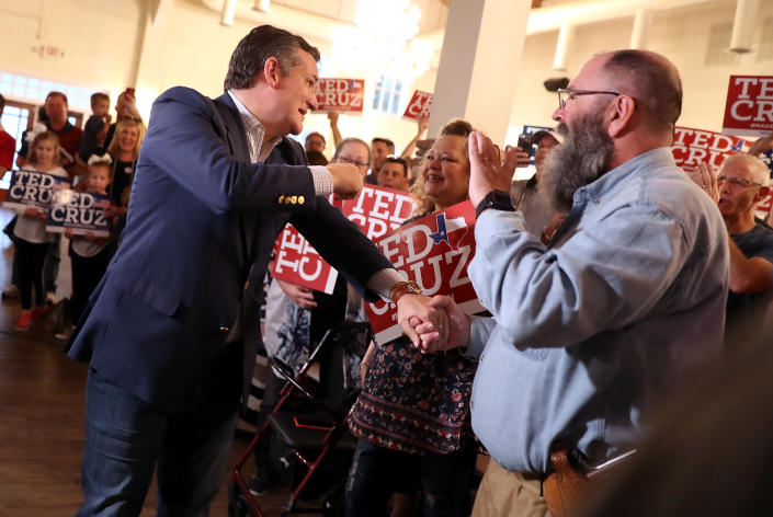 Sen. Ted Cruz, R-Texas, greets supporters on Monday in Atascocita, Texas. (Photo: Justin Sullivan/Getty Images)