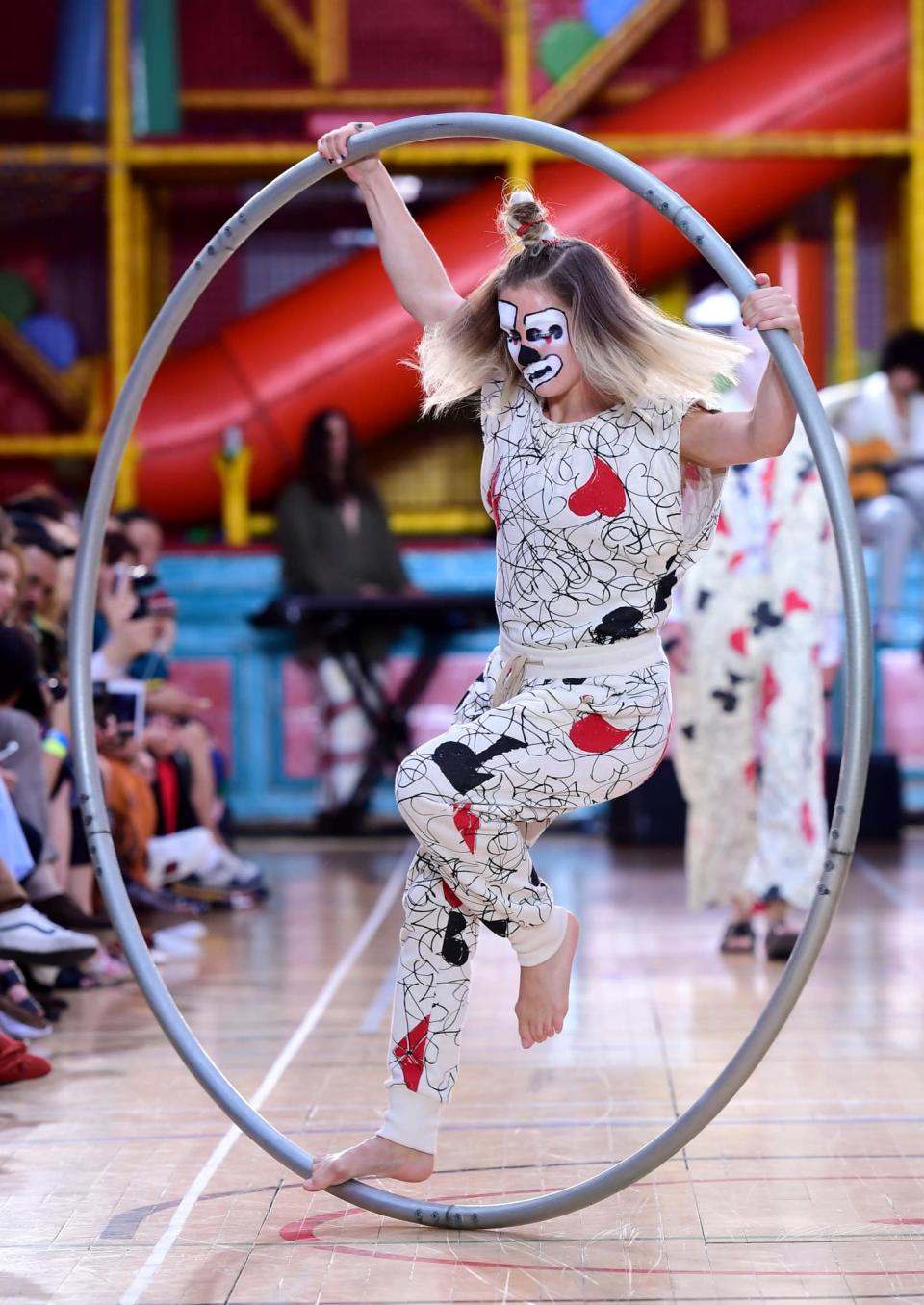 <p>Acrobats in hoops also made an appearance.<br><i>[Photo: PA]</i> </p>