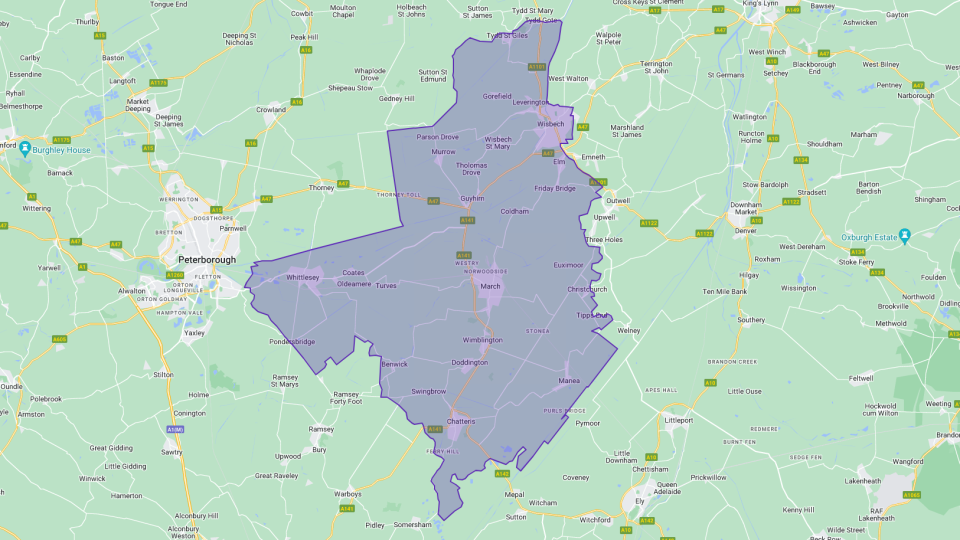 Map of the North East Cambridgeshire constituency