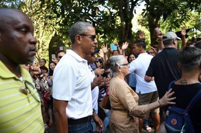 Former US president Barack Obama visits Tirtha Empul temple at Tampaksiring Village in Gianyar on the Indonesian resort island of Bali on June 27, 2017