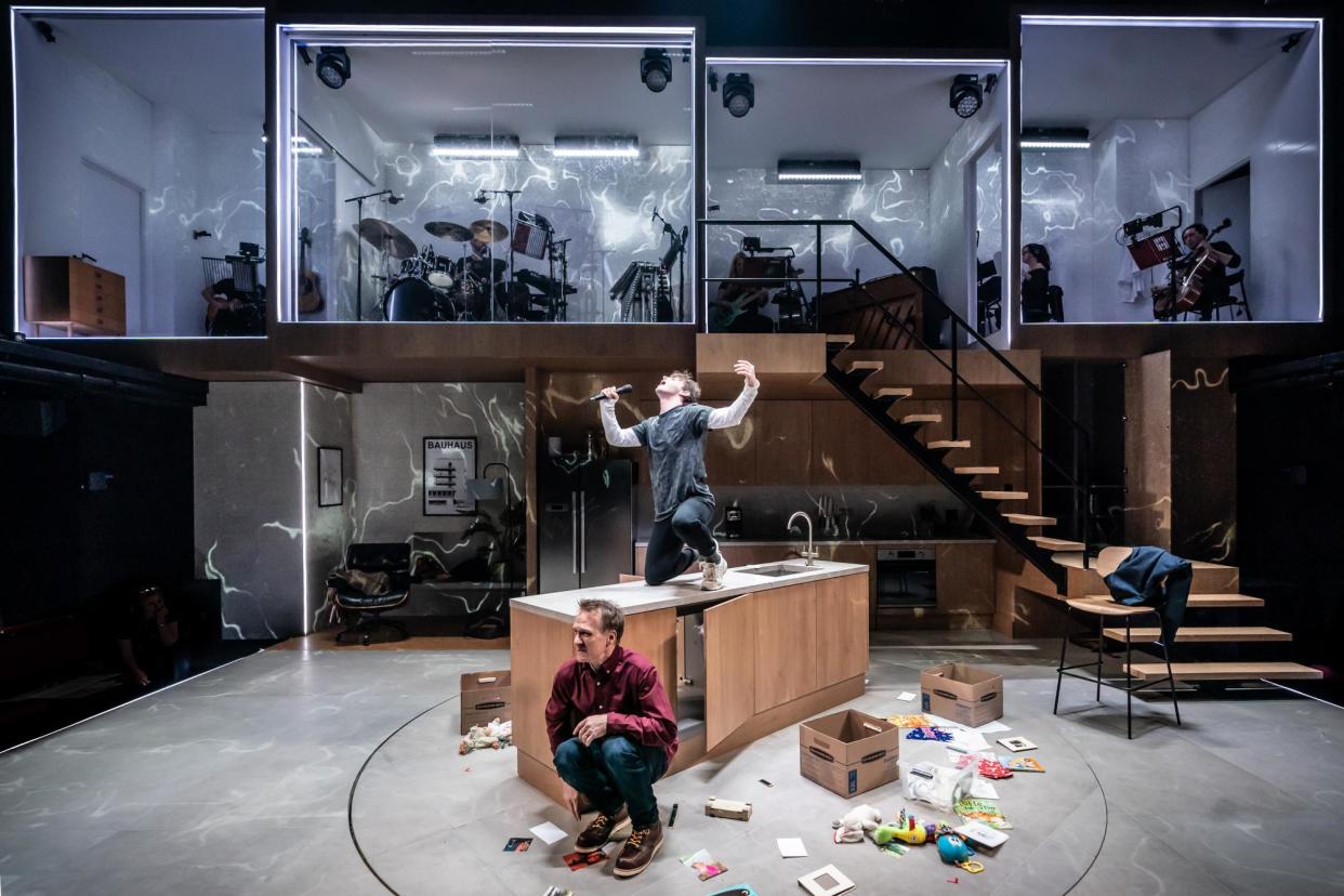 <span>‘I was electrified by the sound and haunted by the humanity’ … Jamie Parker, Jack Wolfe and the band in Next to Normal.</span><span>Photograph: Marc Brenner</span>