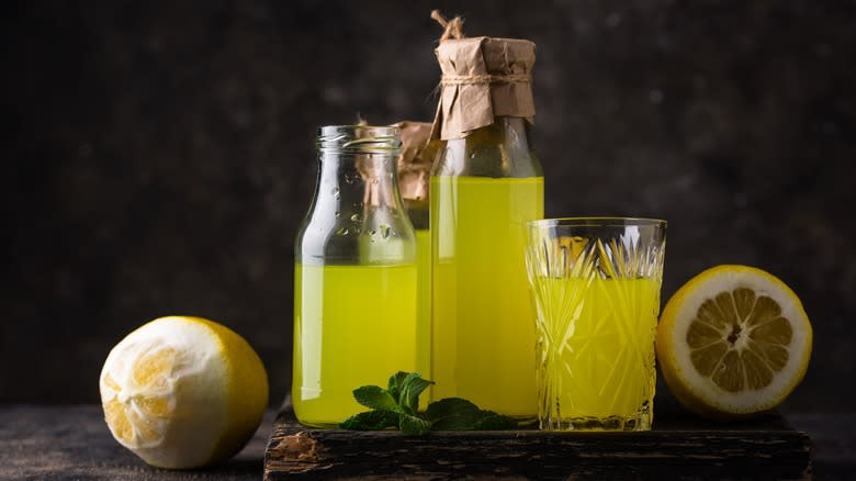 Limoncello in various containers