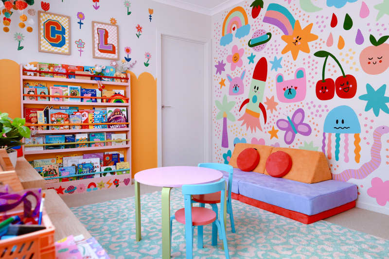 colorful playroom area of kids' room