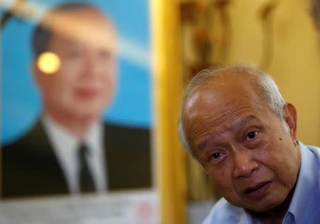 Prince Norodom Ranariddh gestures during an interview with Reuters at his home in central Phnom Penh, Cambodia October 14, 2017. Picture taken October 14, 2017. REUTERS/Samrang Pring