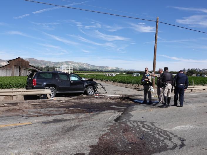 California Highway Patrol personnel investigate the scene of a fatal crash that closed Highway 118 west of Somis Friday morning, Jan. 28, 2022. The incident spilled diesel and automotive fluids requiring cleanup that extended the closure into early afternoon.