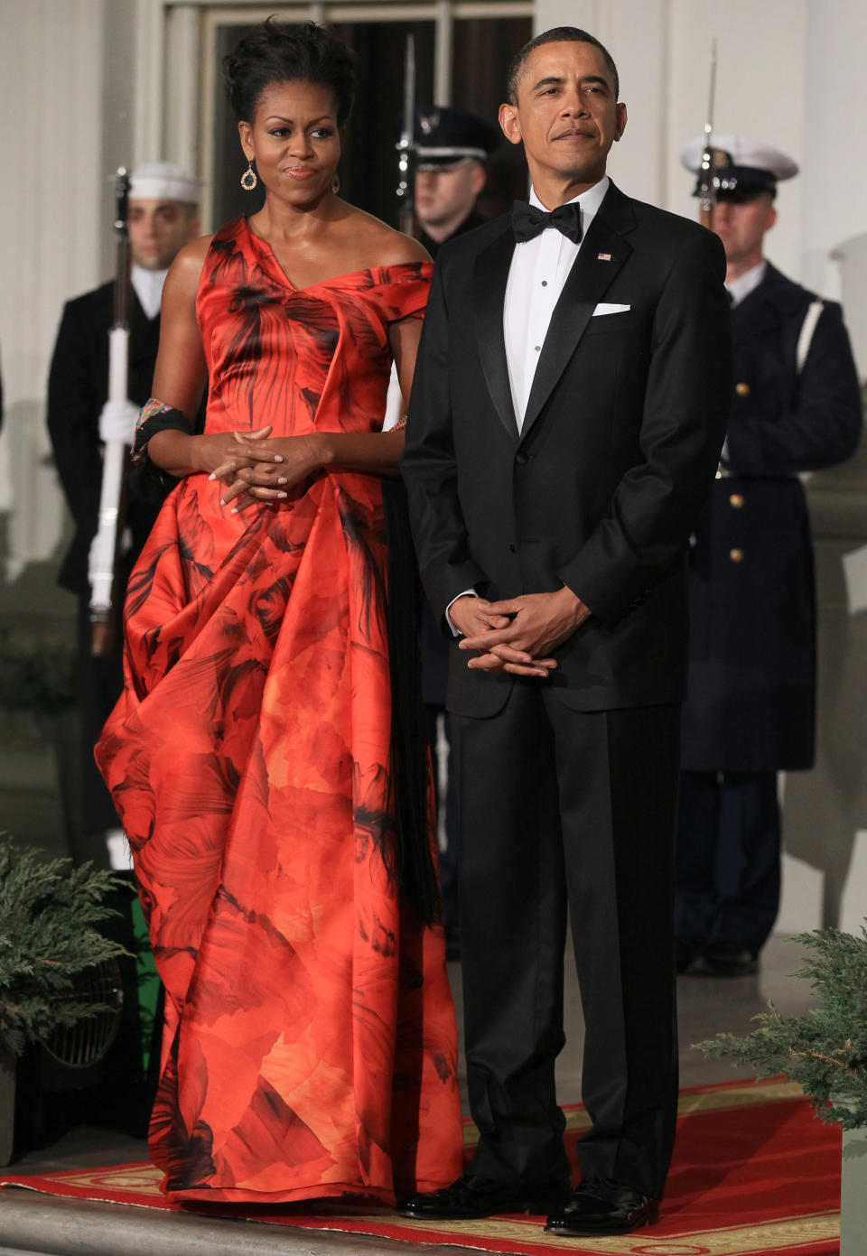 Michelle Obama begrüßt den chinesischen Präsidenten Hu Jintao am 19. Januar 2011 zu einem Staatsdinner im Weißen Haus