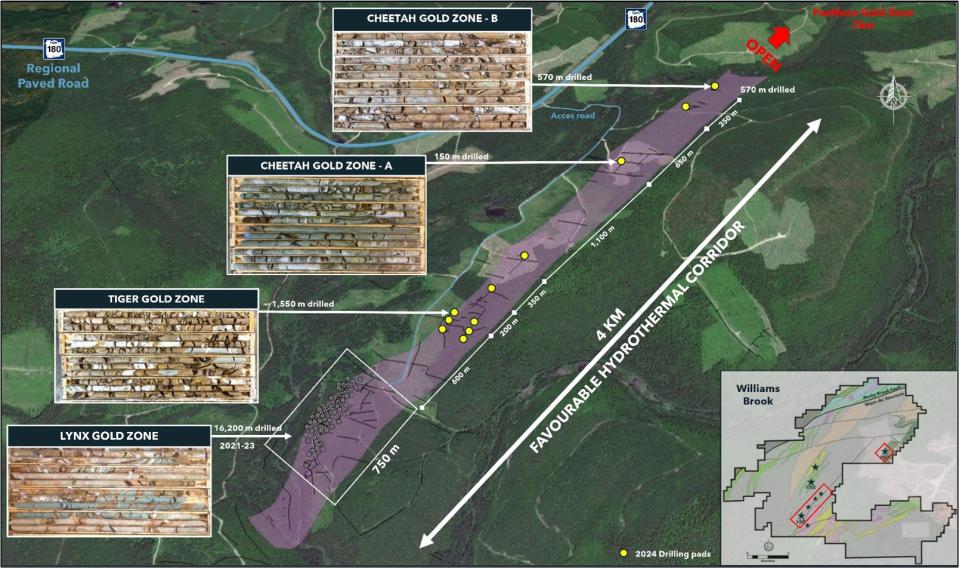 Location of the 2024 Winter Program drilling pads and typical core intersected