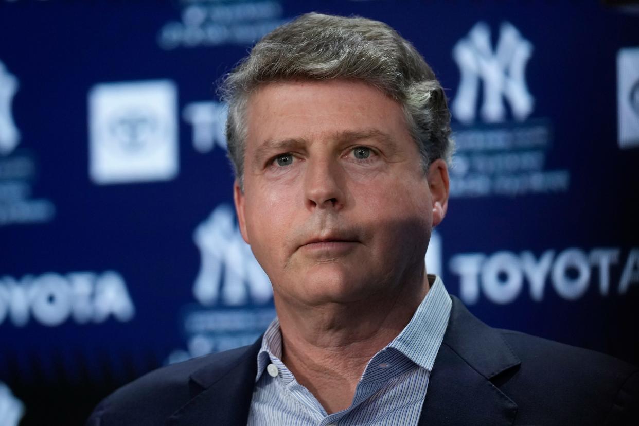 FILE - New York Yankees' owner Hal Steinbrenner questioned current and former players along with staff on whether to keep Aaron Boone before deciding the manager will return next year. “We had a winning season. ... That's not an accomplishment, that's a requirement,” Steinbrenner said Tuesday, Nov. 7, 2023, during an online news conference. (AP Photo/Seth Wenig, File)