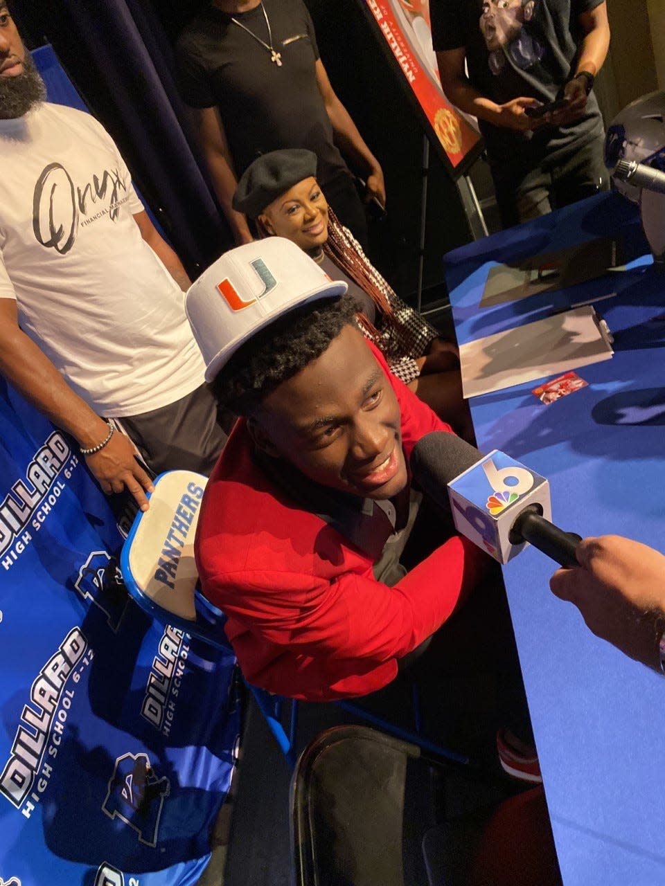 Dillard's Nyjalik Kelly speaks with reporters after announcing his signing with Miami football on Dec. 15, 2021.

Nyjalik2