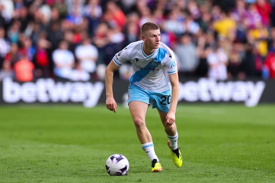 Stepping up: Adam Wharton gets stuck in against Forest, where his substitution dismayed the Palace fans (Getty Images)