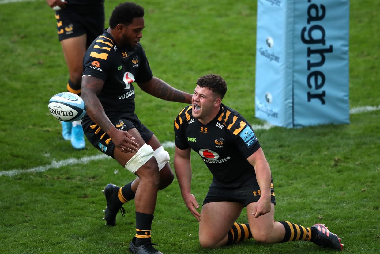 Alfie Barbeary celebrates another try (Getty Images)