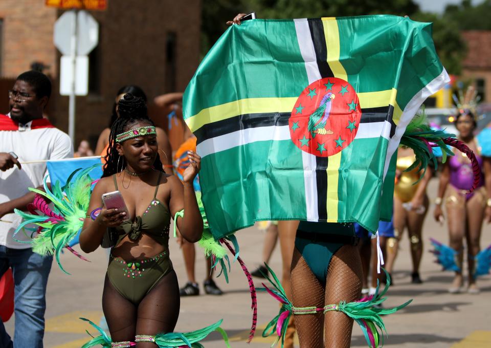 Students dance Saturday, Oct. 6, 2018, in the Caribbean Student Organization Caribfest parade at Midwestern State University.