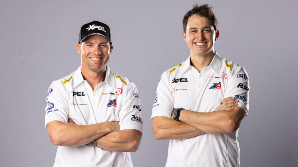 Ben Spies (left) and Graham Rahal (right) of the Rahal Ducati Moto team.