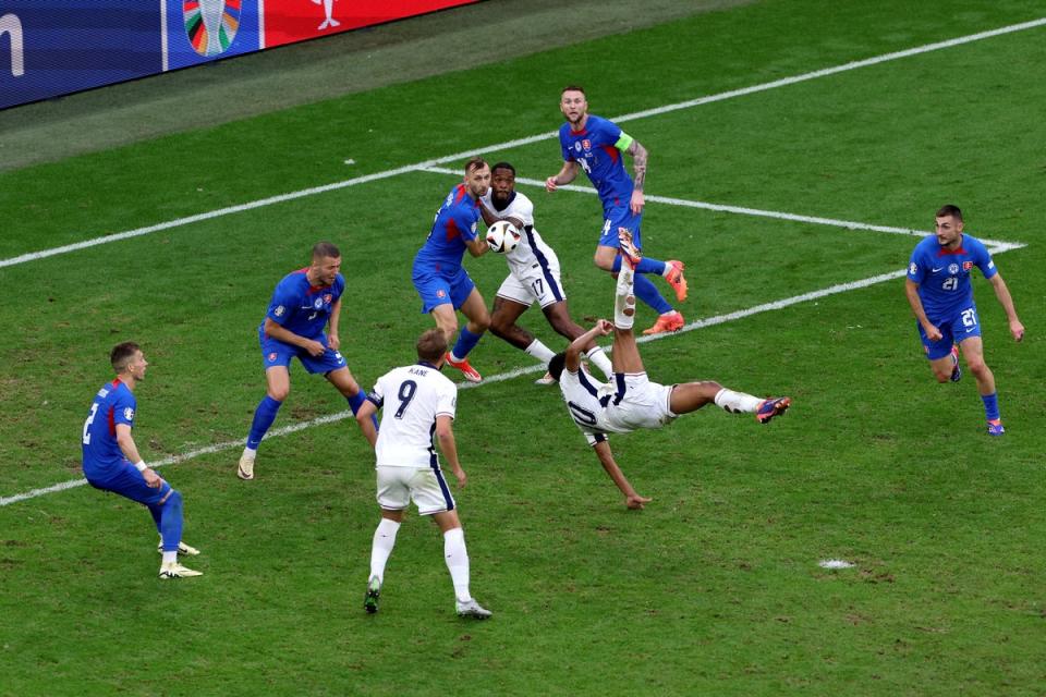 Jude Bellingham scored a vital overhead kick in the 96th minute to rescue England (Getty Images)