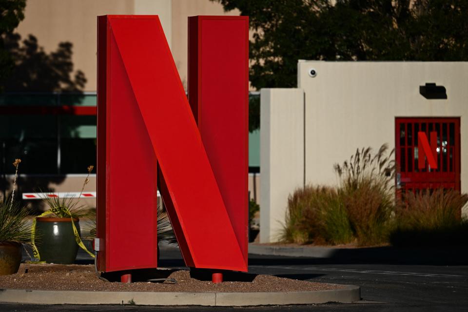The Netflix logo is displayed at the entrance to Netflix Albuquerque Studios film and television production studio lot in Albuquerque, New Mexico on October 13, 2023. (Photo by Patrick T. Fallon / AFP) (Photo by PATRICK T. FALLON/AFP via Getty Images)